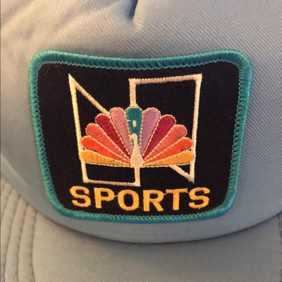 NBC Sports Embroidered peacock Logo Vintage SnapBack Trucker Hat Cap Blue/Gray - Picture 2 of 12